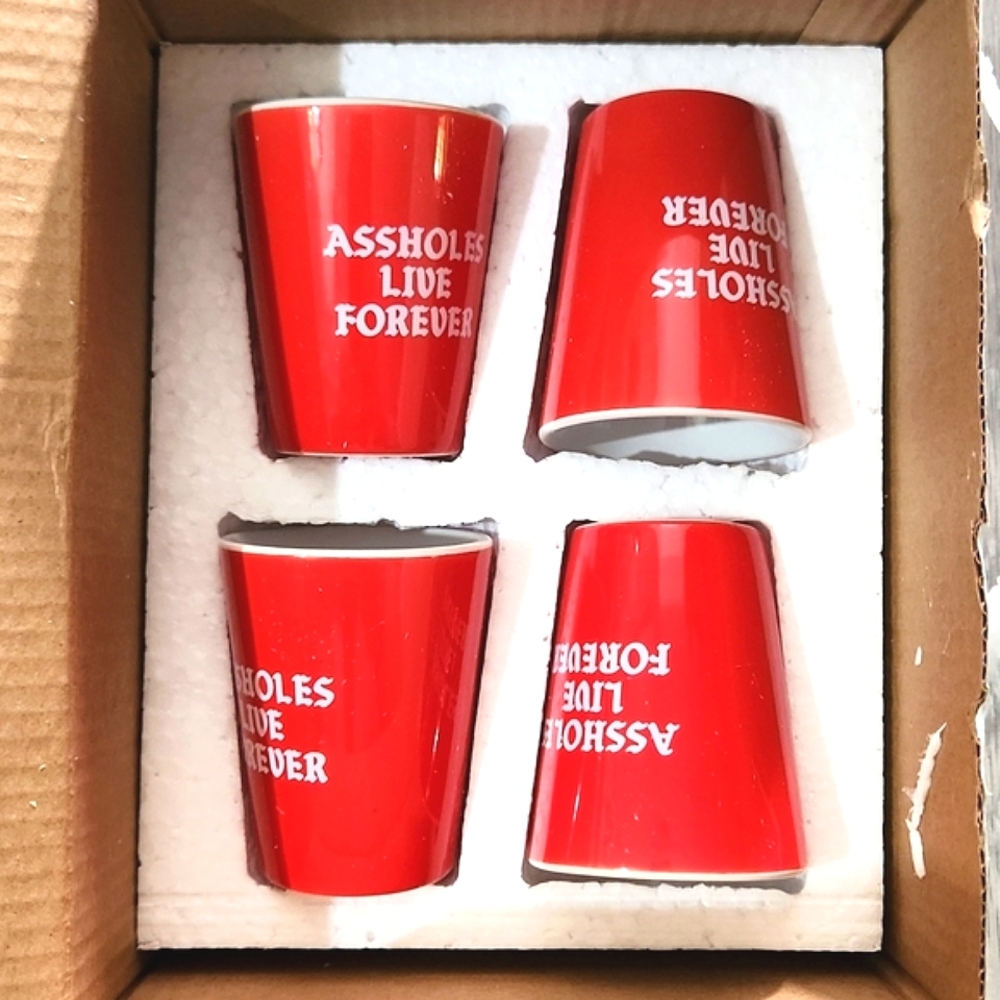 Assholes live forever shot glasses red